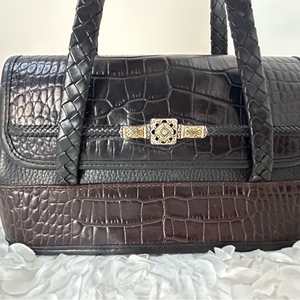 Brighton Brown Leather Croc Pattern Hand Bag Western Cowgirl Animal Print - Picture 5 of 13